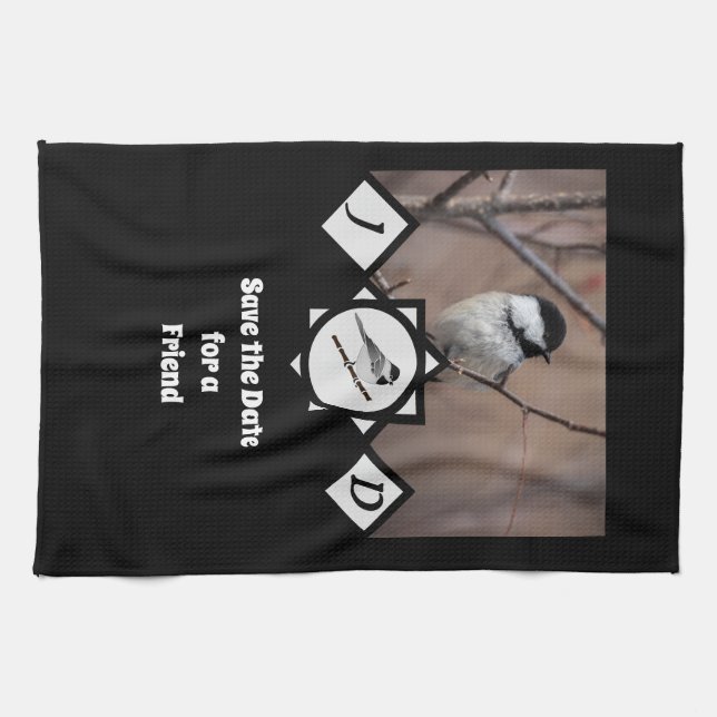 Adorable Carolina Chickadee Monogram Photo Kitchen Towel (Horizontal)