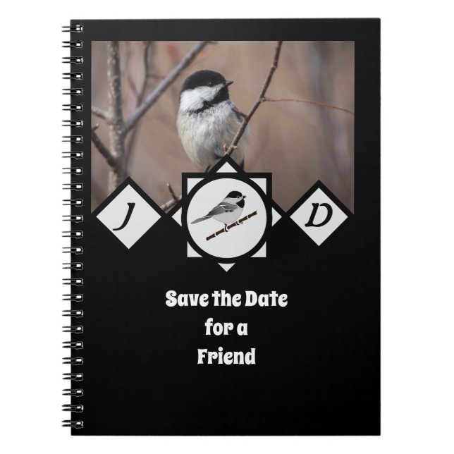 Adorable Carolina Chickadee Monogram Photo Notebook (Front)