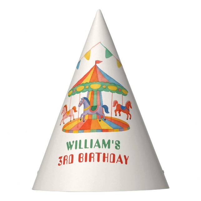 Adorable Carousel Birthday Party Hat (Front)