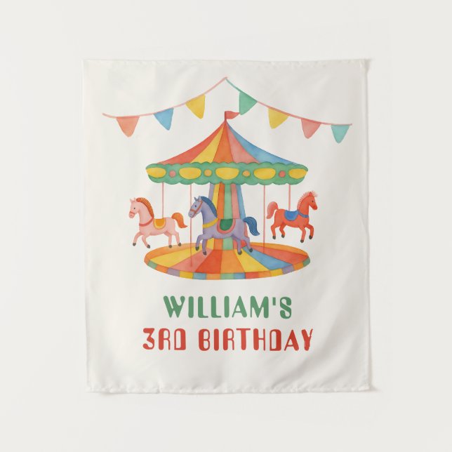 Adorable Carousel Birthday Tapestry (Front)