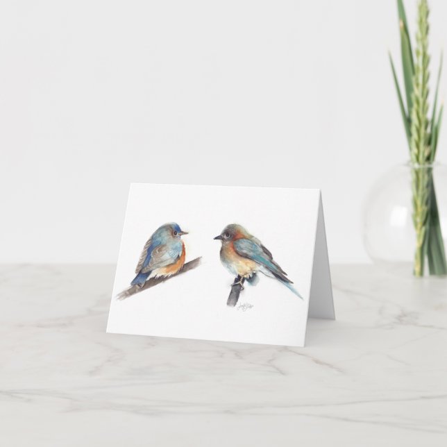 Adorable Carte de remerciements à deux oiseaux ble (Devant)