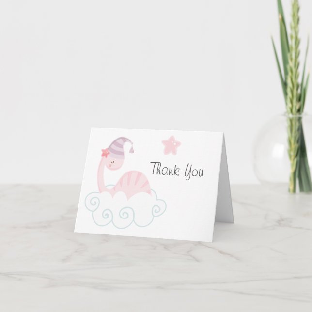 Adorable Carte de remerciements de dinosaure rose (Devant)