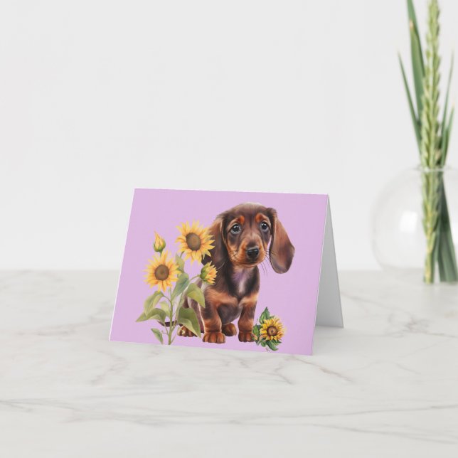 Adorable carte de voeux blanche chiot Dachshund (Devant)
