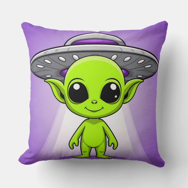 Adorable Cartoon Alien Throw Pillow (Front)