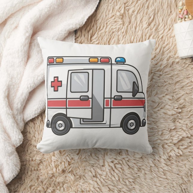 Adorable Cartoon Ambulance Throw Pillow - Cozy  (Blanket)