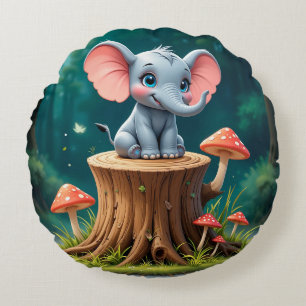 Adorable Cartoon Baby Elephant Round Pillow
