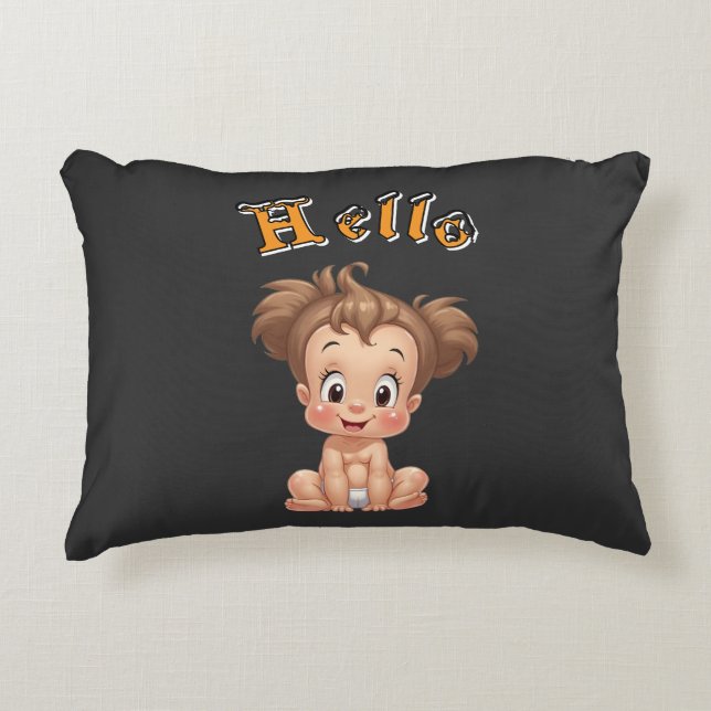 Adorable Cartoon Baby Sitting Cheerfully with Cute Accent Pillow (Front)
