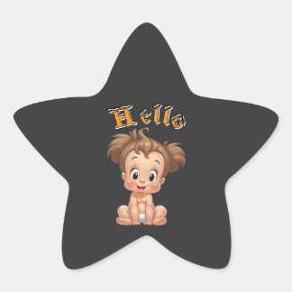Adorable Cartoon Baby Sitting Cheerfully with Cute Star Sticker