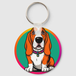 Adorable Cartoon Basset Puppy Keychain