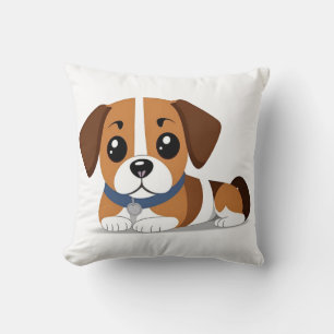 Adorable Cartoon Beagle Puppy Lying Down Throw Pillow