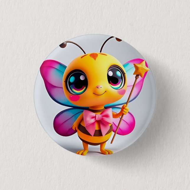 Adorable Cartoon Bee Fairy Character 1 Inch Round Button (Front)