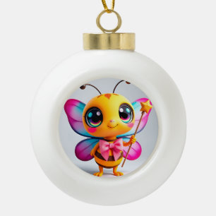 Adorable Cartoon Bee Fairy Character Ceramic Ball Christmas Ornament