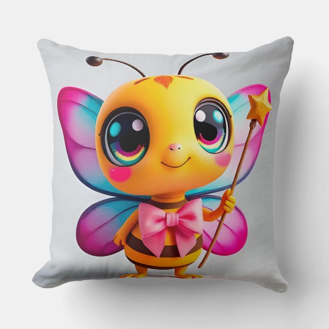 Adorable Cartoon Bee Fairy Character Throw Pillow (Front)