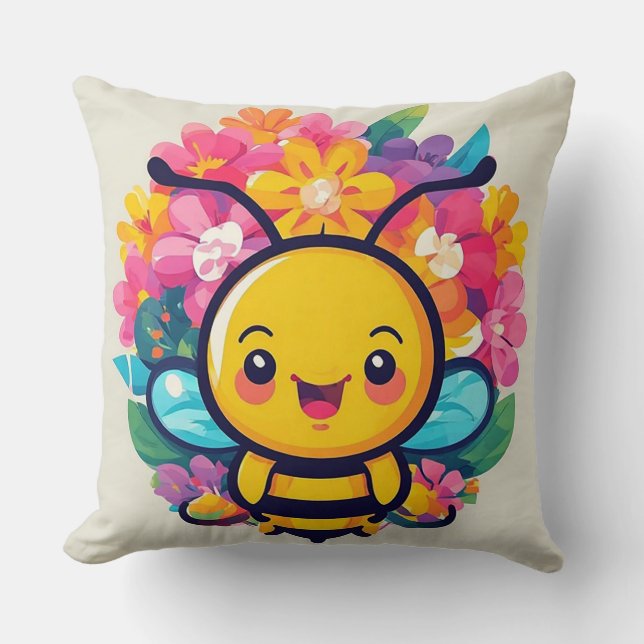 Adorable Cartoon Bee Throw Pillow (Front)