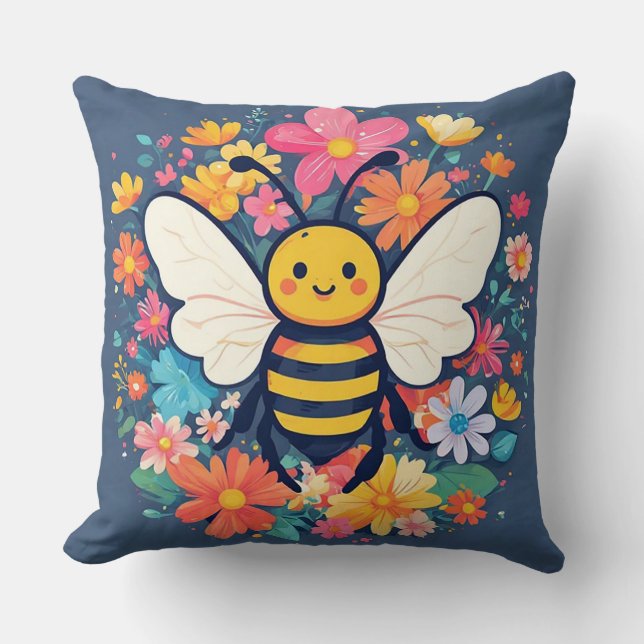 Adorable Cartoon Bee Throw Pillow (Front)