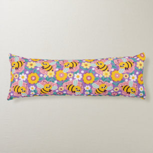 Adorable Cartoon Bees and Flowers Body Pillow
