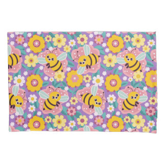 Adorable Cartoon Bees and Flowers Pillowcase