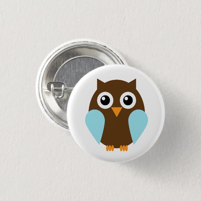 Adorable Cartoon Blue Owl 1 Inch Round Button (Front & Back)