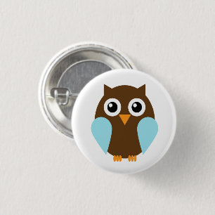 Adorable Cartoon Blue Owl 1 Inch Round Button
