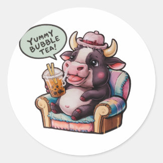 Adorable Cartoon Bull: Cozy, Kawaii Vibes Classic Round Sticker