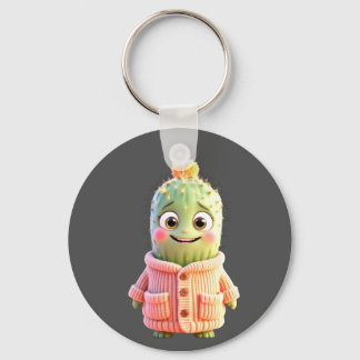 Adorable Cartoon Cactus Character Keychain