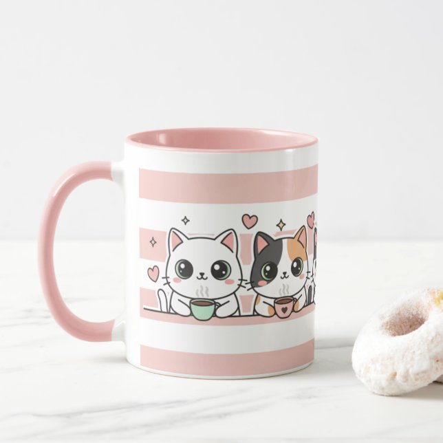 Adorable Cartoon Cat Coffee Lovers Cup (With Donut)