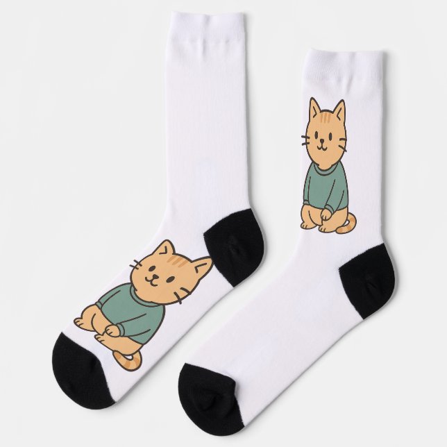 Adorable Cartoon Cat Couple in Cozy Outfits"   Socks (Left)