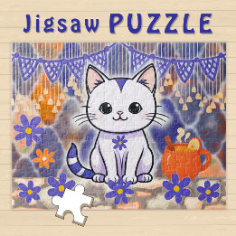 Adorable Cartoon Cat cozy Winter Hippie Vibe - Jigsaw Puzzle