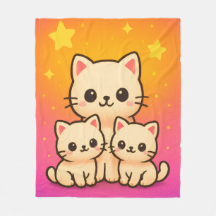 Adorable Cartoon Cat Family in Whimsical Gradient Fleece Blanket
