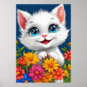 Adorable cartoon cat poster