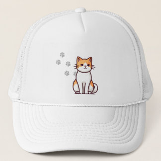 Adorable Cartoon Cat Trucker Hat with Paw Prints