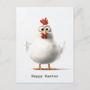 Adorable Cartoon Chicken with Fluffy White Feather Postcard