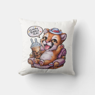 Adorable Cartoon Cougar: Cozy, Kawaii Vibes Throw Pillow