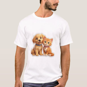 Adorable Cartoon Dog and Cat Best Friends T-Shirt