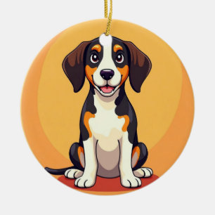 Adorable Cartoon Dog Illustration Ceramic Ornament