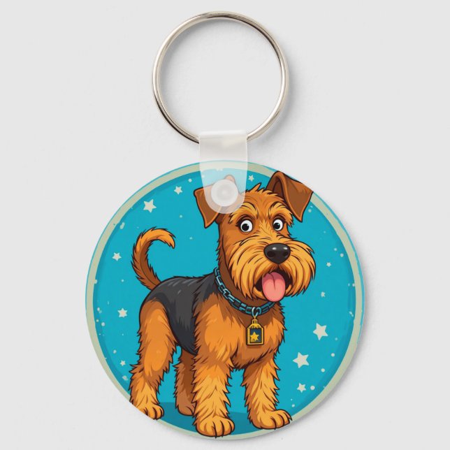 Adorable Cartoon Dog Illustration Keychain (Front)