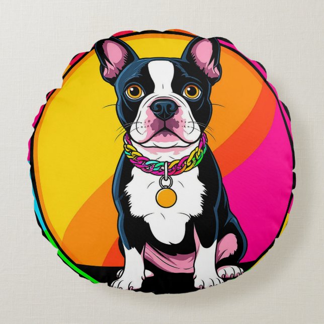 Adorable Cartoon Dog Round Pillow (Front)