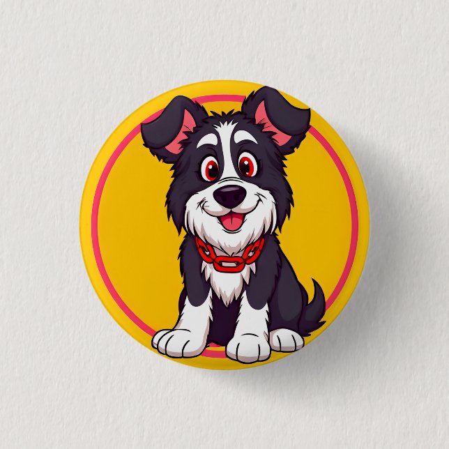 Adorable Cartoon Dog Smiling Cheerfully 1 Inch Round Button (Front)
