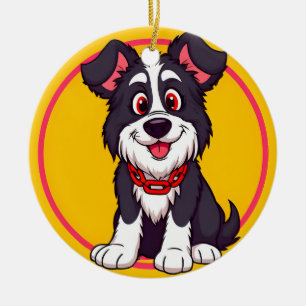Adorable Cartoon Dog Smiling Cheerfully Ceramic Ornament