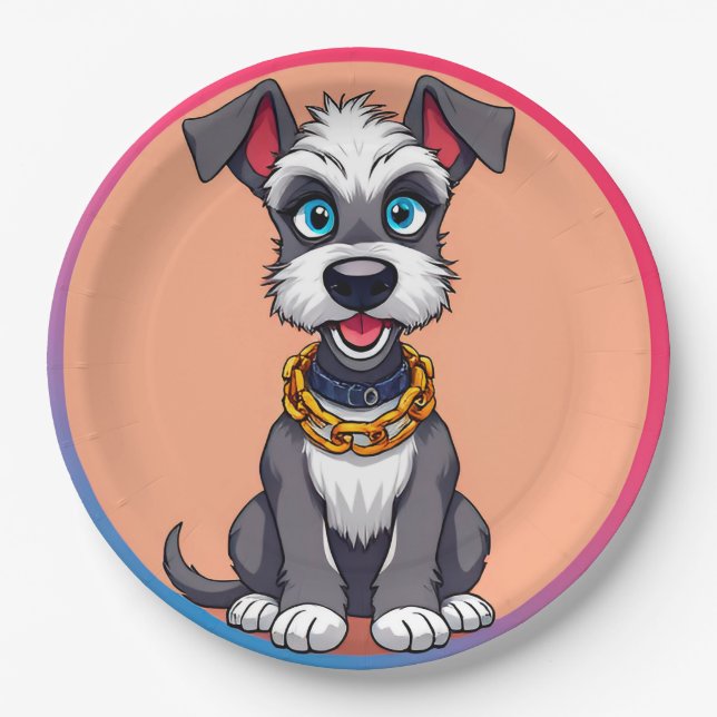 Adorable Cartoon Dog Smiling Cheerfully Paper Plate (Front)