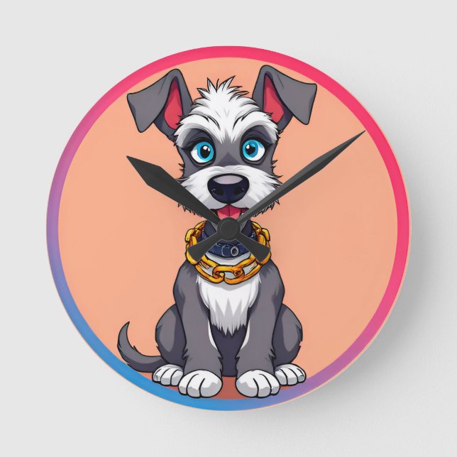 Adorable Cartoon Dog Smiling Cheerfully Round Clock (Front)