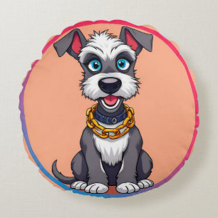 Adorable Cartoon Dog Smiling Cheerfully Round Pillow