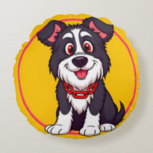Adorable Cartoon Dog Smiling Cheerfully Round Pillow