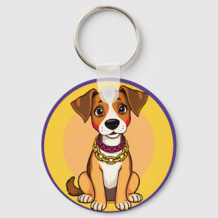Adorable Cartoon Dog Wearing a Gold Chain Keychain