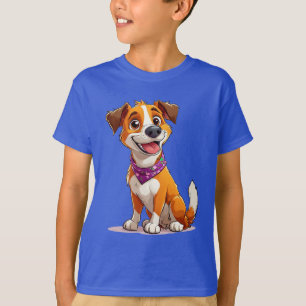 Adorable Cartoon Dog Wearing a Purple Bandana T-Shirt