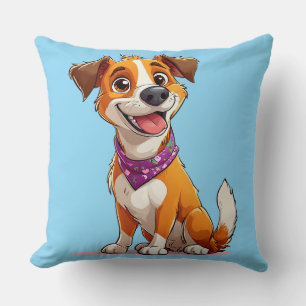 Adorable Cartoon Dog Wearing a Purple Bandana Throw Pillow