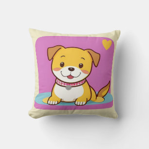 Adorable Cartoon Dog With Cheery Expression Throw Pillow