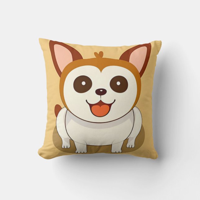 Adorable Cartoon Dog With Cheery Expression Throw Pillow (Front)