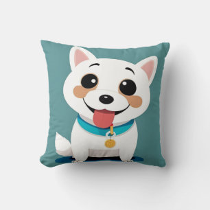 Adorable Cartoon Dog With Cheery Expression Throw Pillow