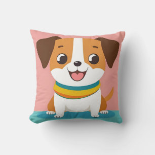 Adorable Cartoon Dog With Cheery Expression Throw Pillow